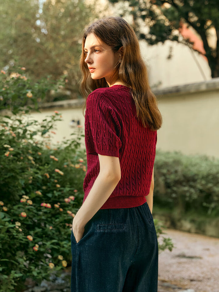 Girlsgarb Women's French Rib-Knit Short-Sleeve Top