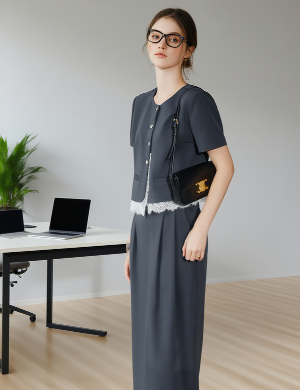 Girlsgarb Sophisticated Lace Two-Piece Commuter Set