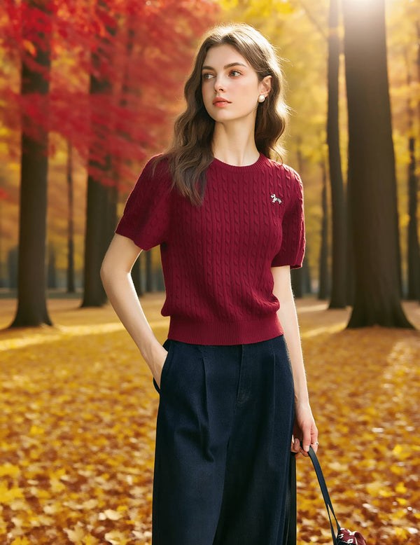 Girlsgarb Women's French Rib-Knit Short-Sleeve Top