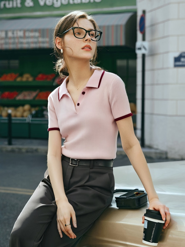 Girlsgarb Pink Polo Knit Summer Pullover