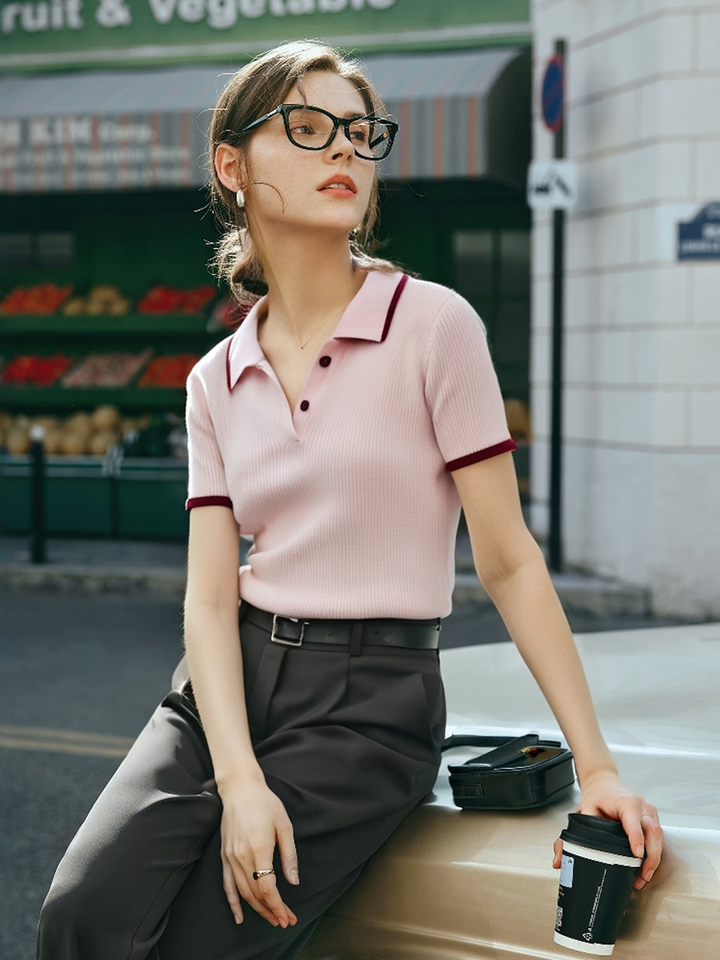 Girlsgarb Pink Polo Knit Summer Pullover