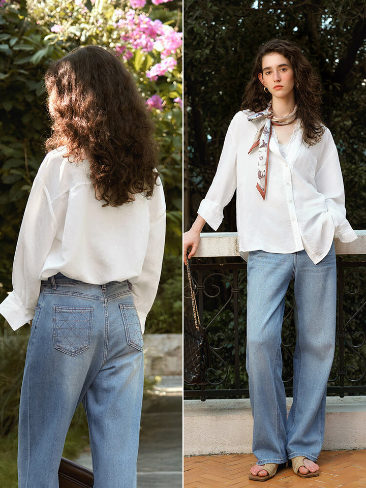Girlsgarb French White Double-Layer Lace Commuter Blouse