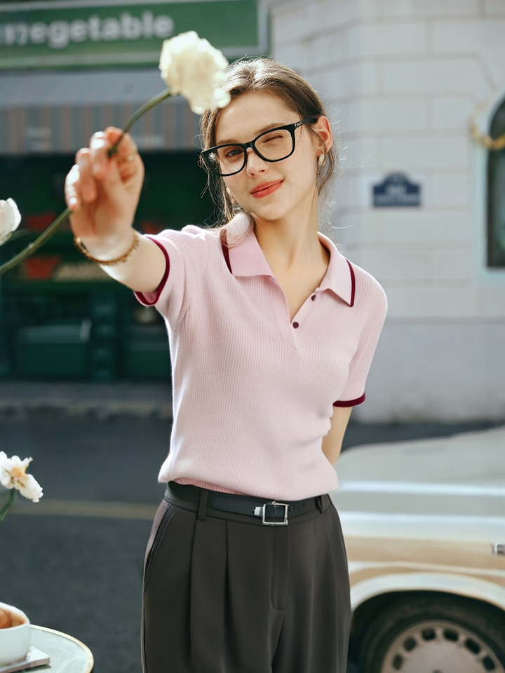 Girlsgarb Pink Polo Knit Summer Pullover